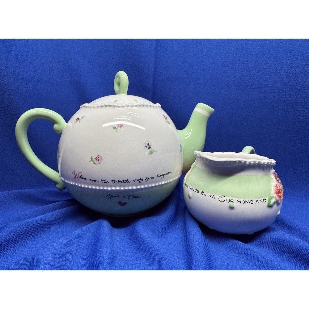 VTG Y2K Susan Branch Teapot Kettle & Creamer Sings From Happiness That Is Home - Picture 2 of 13